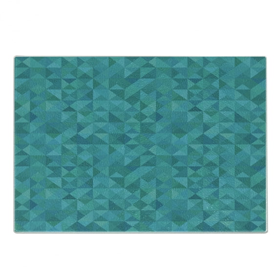 Teal Cutting Board, Geometrical Shapes Triangles Squares Modern Abstract Art Different Shades of Blue, Decorative Tempered Glass Cutting and Serving Board, Small Size, Turquoise Aqua, by Ambesonne
