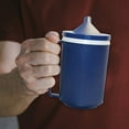 thumbnail image 3 of Rehabilitation Advantage Insulated Blue Mug with White Snorkel Lid – 12 oz Non-Weighted Cup, Easy-Grip Handle, Spill-Resistant, Durable Plastic, Hot & Cold Drinking Aid for Limited Hand Strength, 3 of 5