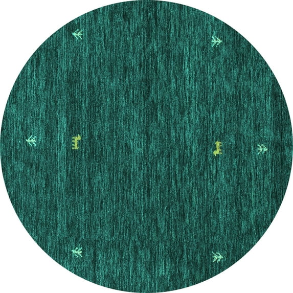 Ahgly Company Machine Washable Indoor Round Abstract Turquoise Blue Contemporary Area Rugs, 7' Round