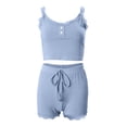 thumbnail image 6 of Camisole Shorts Pajamas Sets for Women Sexy Lace Trim Crop Top Summer Ribbed Knit Sleepwear 2 Piece Pjs Lounge Set, 6 of 6