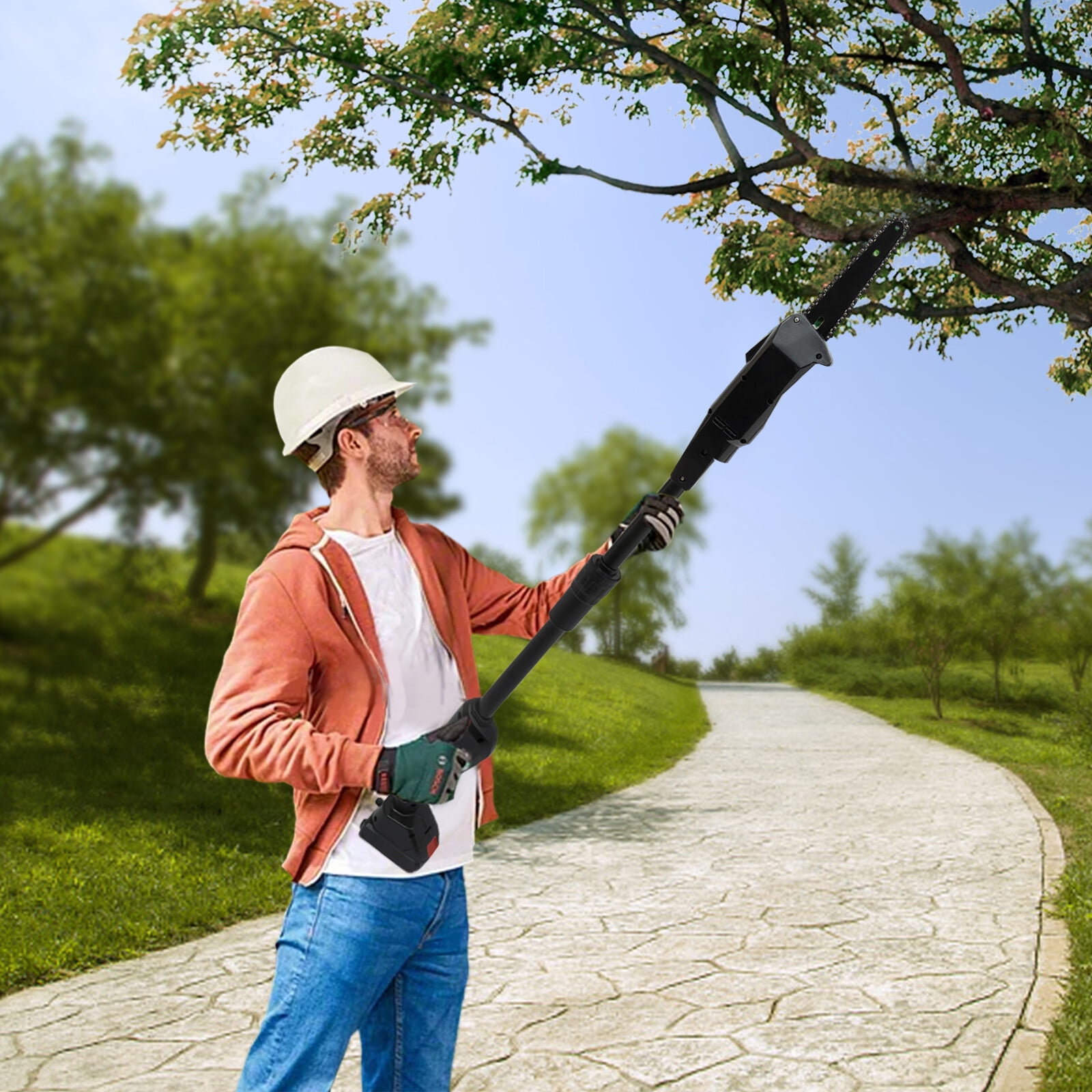 Cordless Pole Saw 552W, 4.1FT Electric Chainsaw with 1500mAh Battery and Charger, 4500RPM Variable Speed Tree Trimmer with Safety Lock, Lightweight Detachable Branch Cutter