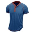 thumbnail image 2 of BLVB Mens Casual Summer Shirts Crewneck Button up Short Sleeve Loose Fitted Wicking Workout Tops Blouse Blue, 2 of 4
