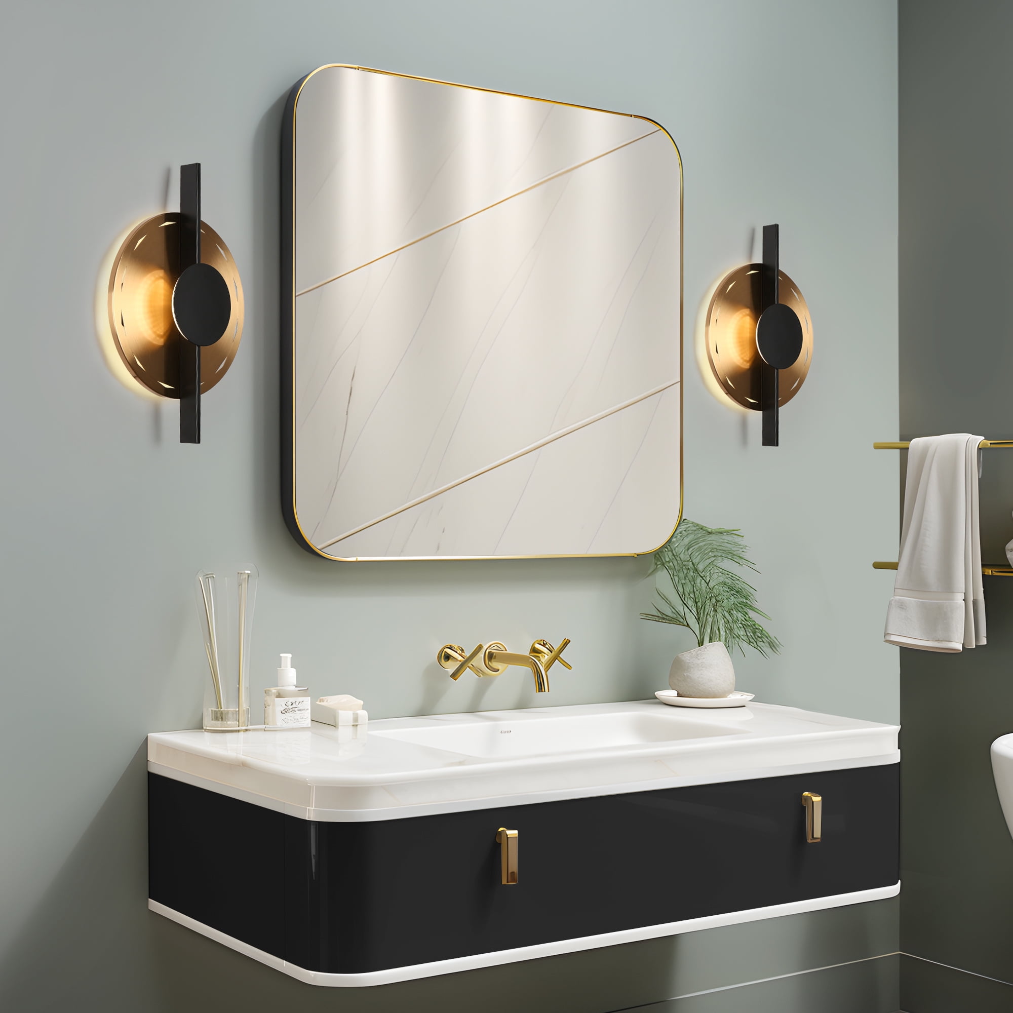 LNC Callitropsis 1-Lights 12.6" Modern Unique Integrated LED Round Wall Lights,Gold with Textured Glass