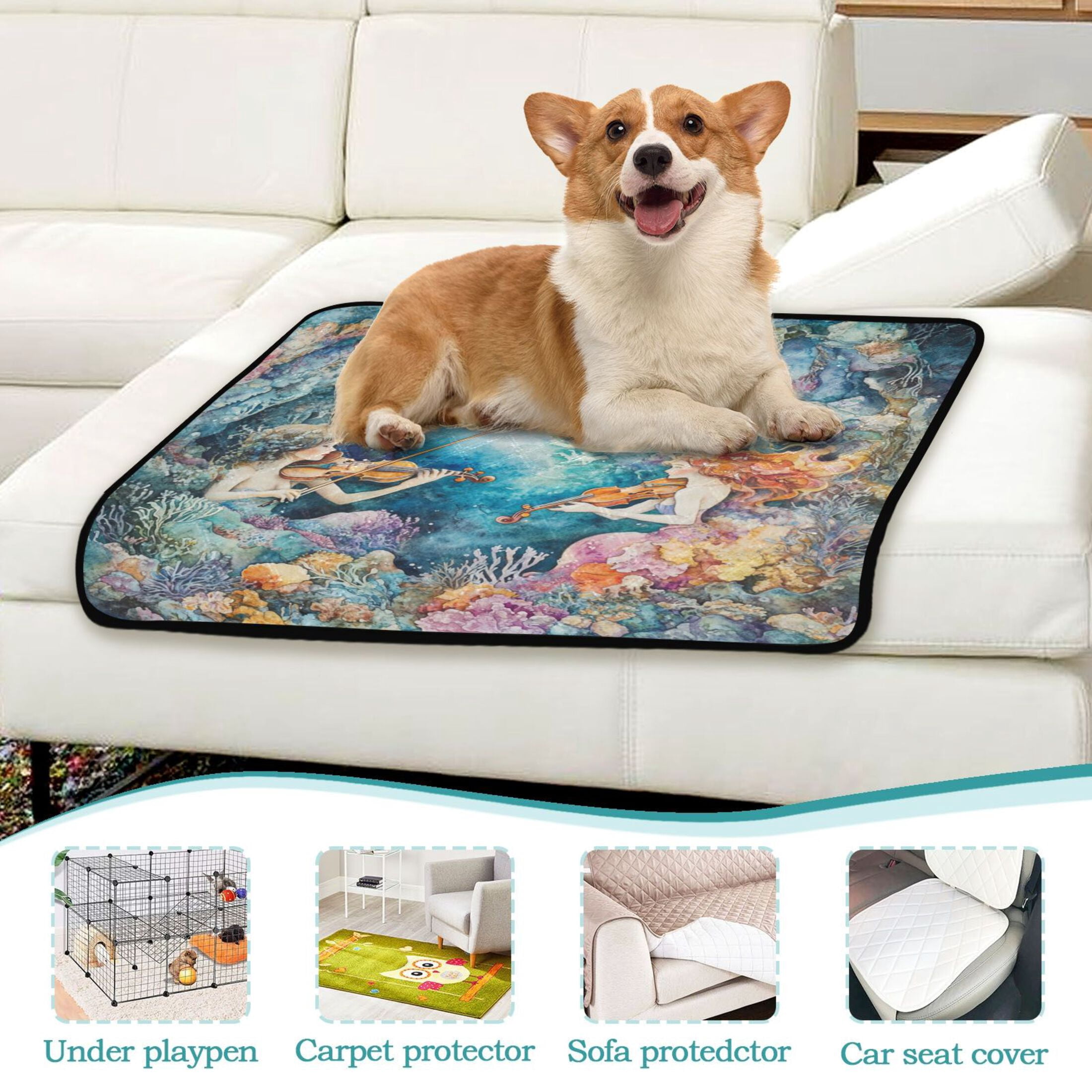 Qxltty The Mermaid Plays Music Cat litter Pads Pet Set of 3 Diaper Mats Center Anti-leakage Layer Absorbent Soft and Comfortable