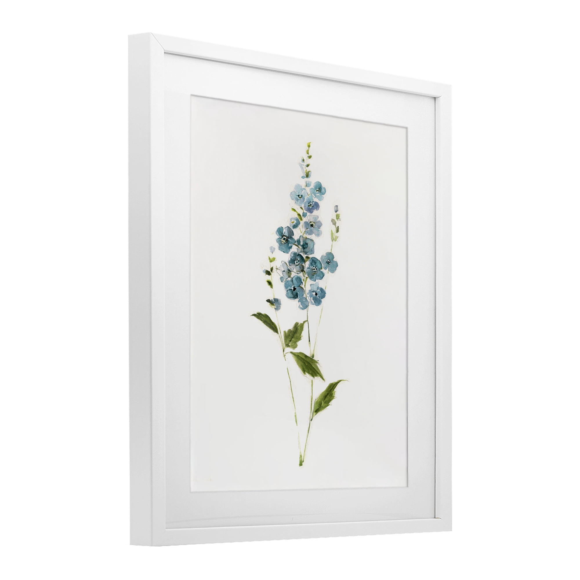 Stupell Industries Delicate Blue Sprigs White Framed Print Under Glass, design by Sally Swatland