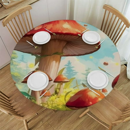 

Patifu Mushrooms Butterflies Fantasy Art Round Table Cover Stain Resistant Washable Indoor Outdoor Tablecloth Kitchen Dining Wedding Parties 100% Polyester Waterproof Fabric 31 -35