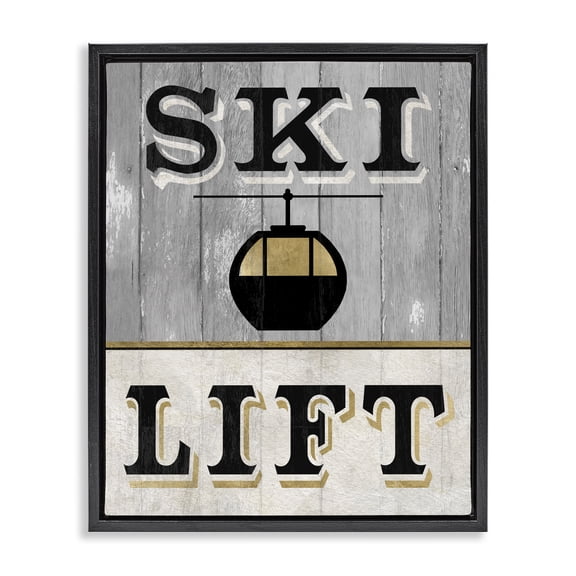 Stupell Industries Traditional Ski Lift Winter Sports Black Floating Frame Canvas Art, 25 x 31, by Livi Finn