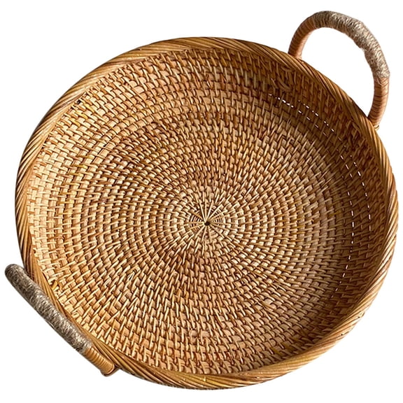 WEUVEB Rattan Serving Tray 8.3 Inch Khaki - Coffee Table and Picnic Tray for Home and Outdoor Use