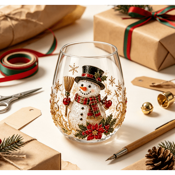 3D Christmas Glass Art Cup, Collectible 3D Embossed Holiday Glassware, No-Stem Drinking Cup, Ideal Xmas Decor for Mantels & Coffee Stations, Thoughtful Gift for Family & Friends