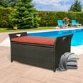 thumbnail image 2 of Ulax Furniture 27.6 Gallon Patio Wicker Storage Box, Outdoor Rattan Storage Bench Deck Bin with Cushion and Hydraulic Hinge Lid (Rust Red), 2 of 8