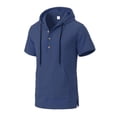 thumbnail image 6 of Men's Cotton Short Sleeve Hooded T-Shirt, Solid Color Casual Tee with Pocket, Button Down Closure, Soft Breathable Fabric, Daily Wear Streetwear Gym Vacation, Beach | Zenithor,Navy L, 6 of 7