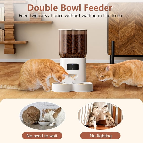 Automatic Cat Feeder WiFi with App Control, 5L Large Capacity Timed Pet Food Dispenser for Multiple Cats, Dual Power Supply Stainless Steel Bowl