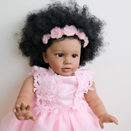 Reborn Baby Dolls 26 inch Lifelike Cute Soft Body Feeling Realistic Newborn Black Skin Baby Dolls with Clothes and Feeding Toy for 3+ Years Old Kids