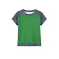 thumbnail image 4 of BUIGTTKLOP Summer Tops for Women Denim Patchwork Short Sleeve Shirts Crewneck T Shirts Trendy Clothes 2026, 4 of 6