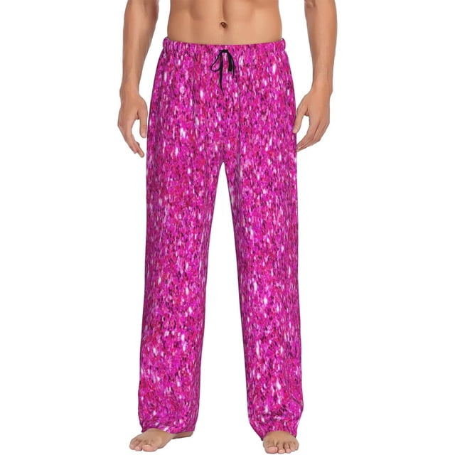 Fotbe Rose Red Glitter Pantalones de Pijama para Hombre, Pantalones de Dormir, Pantalones de Casa con Cintura Ajustable y Bolsillos-Medium