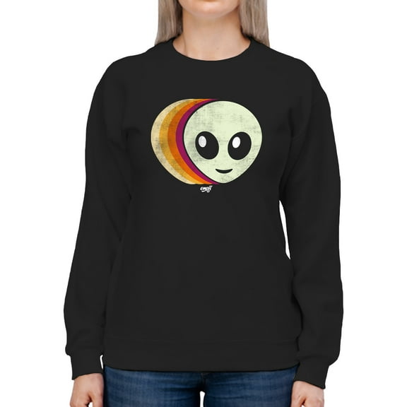 Layered Alien Emoji Vibes - Retro Galactic Graphic Women's Sweatshirt