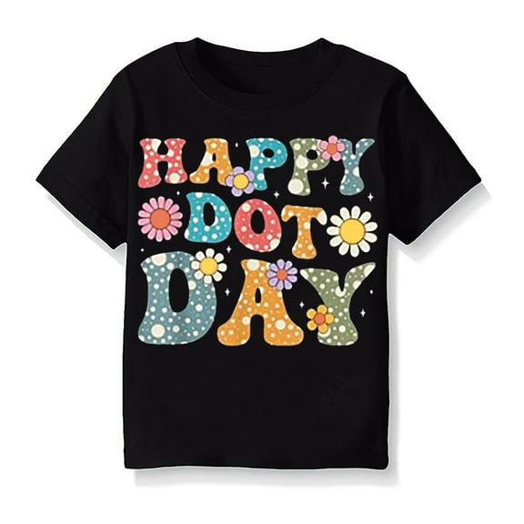 KAUOD Kids Graphic Tee Boys Girls Short Sleeve Happy Dot Day Flowers Soft T-Shirt Toddler Baby Crew Neck Summer Casual Tops