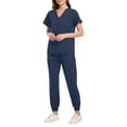 thumbnail image 2 of Minjewel Women's V-Neck Short Sleeve Scrubs for Women Set with Tapered Pants & Pockets, Sleek & Professional Scrub Set for Healthcare Workers,Navy M, 2 of 6