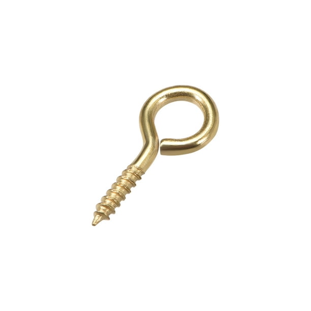 Unique Bargains 1.1 Small Screw Eye Hooks Self Tapping Screws Carbon Steel Screw-In Hanger Eye-Shape Ring Hooks Gold 50pcs