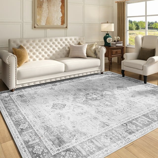 SIXHOME 3'x5' Area Rugs for Living Room Washable Rug Vintage Floral  Medallion Rugs for Living Room Bedroom Distressed Retro Carpet Soft Fluffy  Non Slip Accent Rug Thin Foldable Indoor Rug Grey 