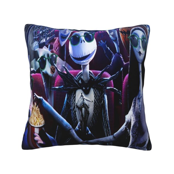 Fundas de almohada de terciopelo negro de Pesadilla antes de Navidad para sala de estar, sofá, dormitorio, fundas de cojín cuadradas sólidas suaves decorativas con cremallera invisible, sin inserto.