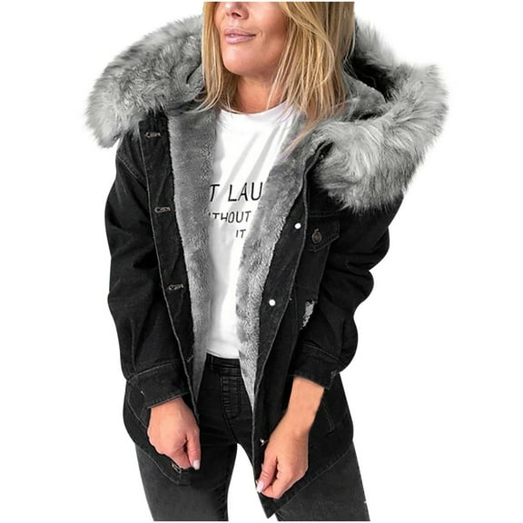 Tejiojio Coats Clearance Women's Fashion Casual Hooded Winter Retro Jacket To Keep Warm Ripped Distressed Coat