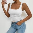 thumbnail image 2 of HuangHuanChen Womens Tank Tops U Neck Ribbed Thin Shoulder Strap Sleeveless Top for Women Solid Color Basic Tee Crop Top Summer Fashion Clothing White M, 2 of 7