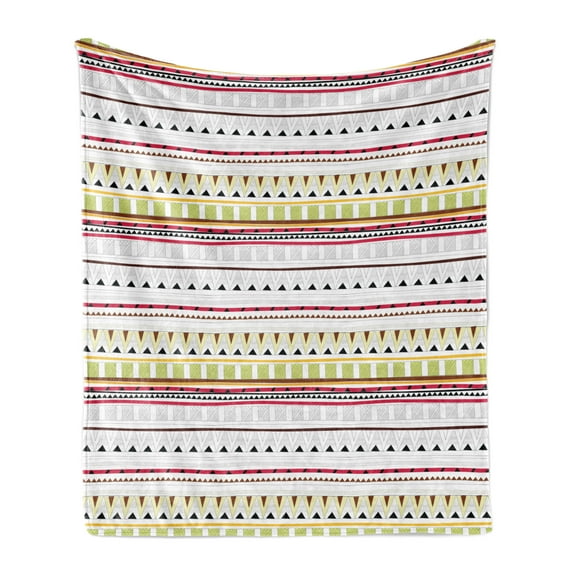 Tribal Soft Flannel Fleece Throw Blanket, Sketch Style Geometric Composition with Triangles Lines and Herringbone Zigzags, Cozy Plush for Indoor and Outdoor Use, 60" x 80", Multicolor, by Ambesonne