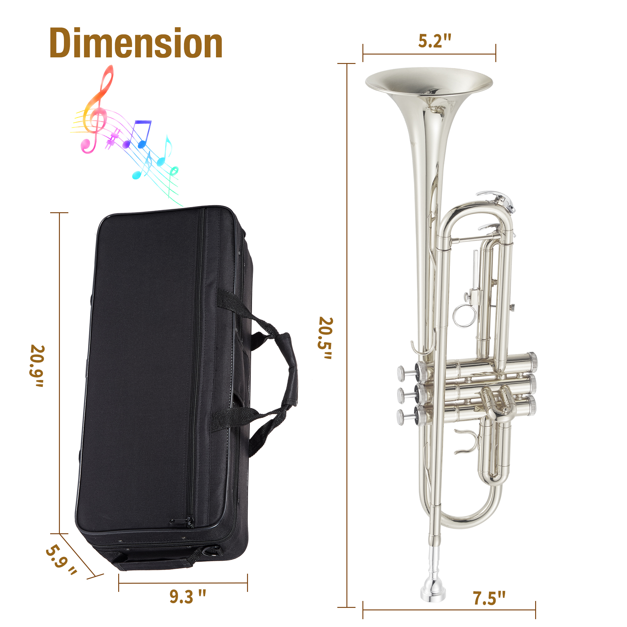 Trumpet Instrument, Band & Orchestra Musical Instruments for Beginners or Advanced Students (Nickel-Plated)