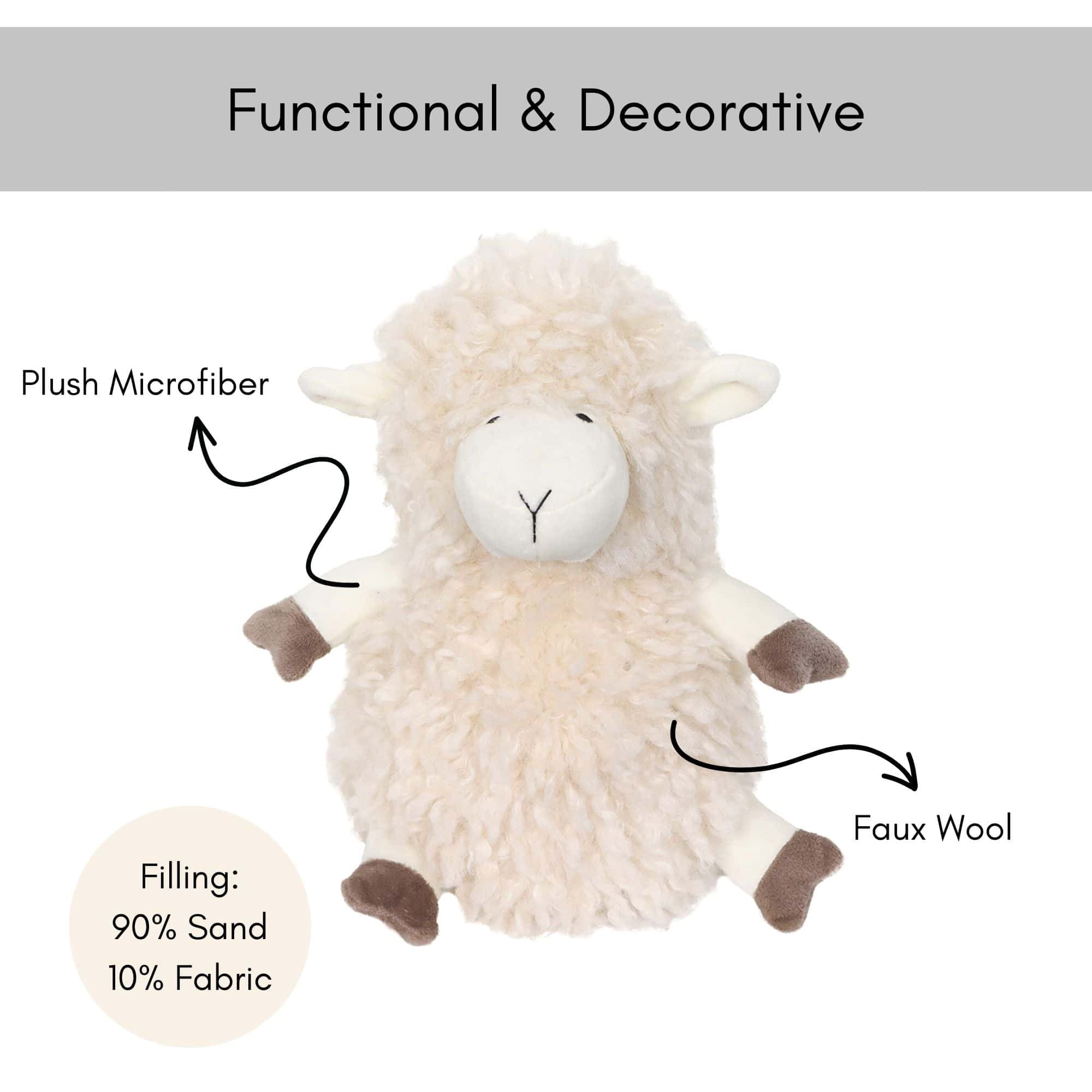 Decorative Sheep Door Stopper, 2.3 lb Weighted, Ecru