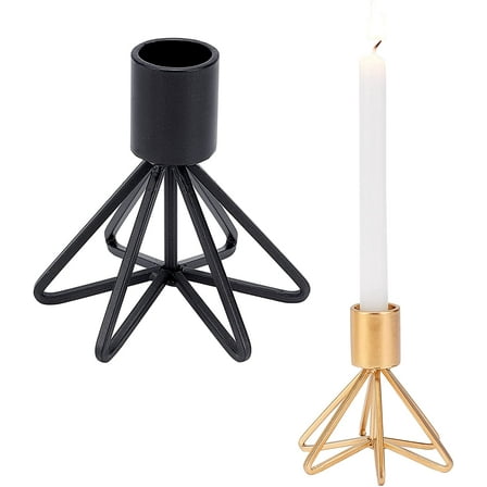 2PCS Geometric Wire Taper Candle Holders Golden Black Metal Candlestick Decorative for Wedding Dinning Party Fits 3/4 inch Thick Candle&Led Candles diy Mixed Color