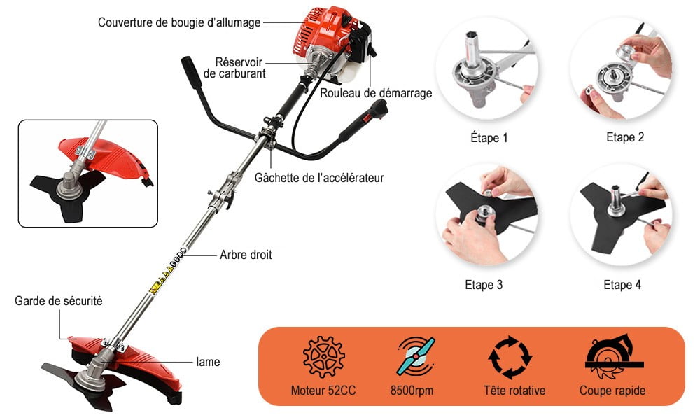 Floseru Weed Eater Gas Powe 52cc 2-Stroke Gas Crank, 2 in 1 Grass Trimmer, Multi-Functional Trimming Tool - String Trimmer, Brush Trimmer