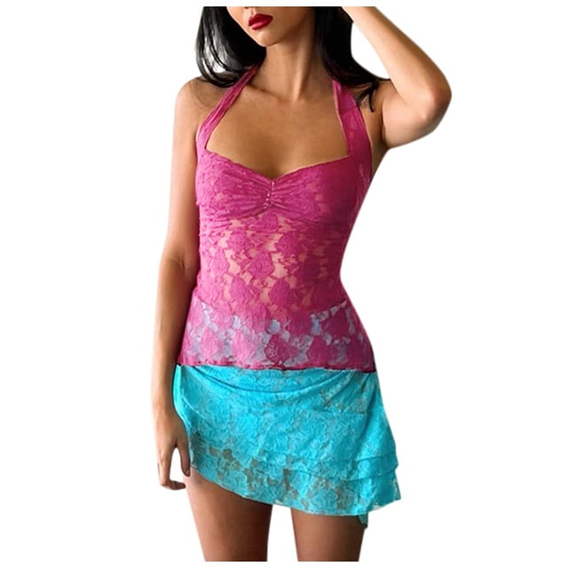 Top transparente con encaje para mujer, blusa sexy y casual de manga corta.