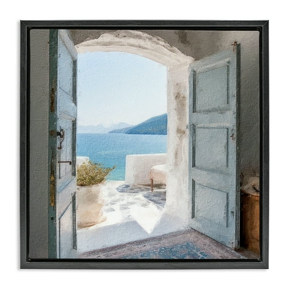 Stupell Industries Costal Door to Ocean Town & City Painting Black Floater Framed Canvas Art Print Wall Art, 18 x 18