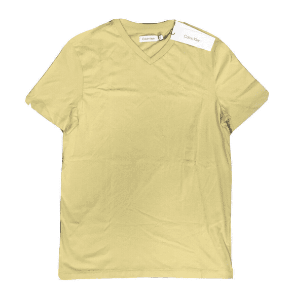 Calvin Klein Men Short Sleeve Relaxed Fit V-Neck Logo Cotton T-Shirt, Yellow XXL