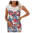 thumbnail image 1 of Camiseta sin mangas de encaje con estampado de mujer Camiseta sin mangas de empalme de cuello redondo Camiseta ligera y cómoda delgada OAVQHLG3B Store  lin121212, 1 of 5