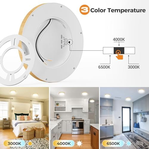 HOVMAP Flush Mount Light, 3 PC Flush Mount Ceiling Light Fixtures 100W Equivalent Flat Led Lights for Room Ceiling,7.5" Ultra Thin Round*, Kitchen Lighting Fixtures Ceiling, 7" Yellow 3CCT