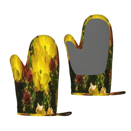 

Zeuib Cactus Flowers Print Oven Mitts Oven Gloves with Non-Slip Silicone Heat and Slip Resistant Cooking Mitt Set for Cooking and Baking (2 Count)