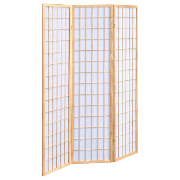 Bowery Hill Traditional Three Panel Screen Room Divider in Natural
