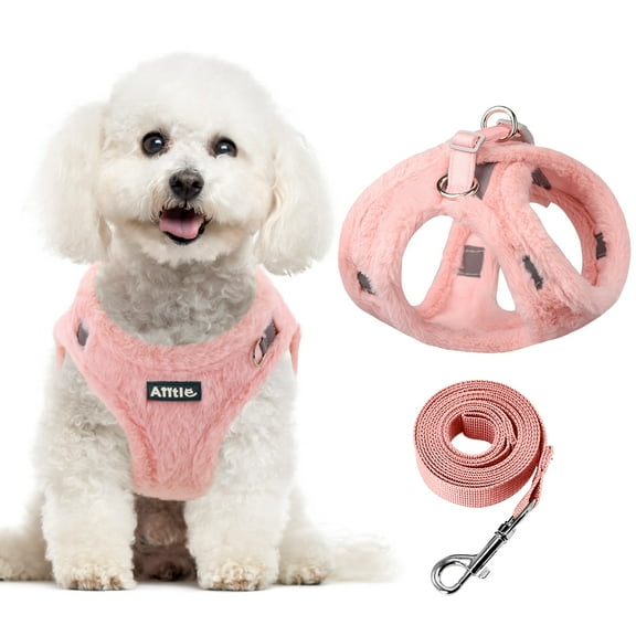 AIITLE Plush and Faux Suede Dog Winter Harness and Leash Set - Breathable Warm Dog Harness - Magic Tape Design Fleece Lined Dog Vest for Cold Weather, Easy to Put on Small and Medium Dogs Pink XS