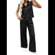 thumbnail image 1 of Mono Vaquero Sin Mangas para Mujer, Camiseta Sin Mangas con Botones, Pantalones Vaqueros Acampanados de Pierna y Pantalones Vaqueros de Campana. Negro y Gris XL, 1 of 8