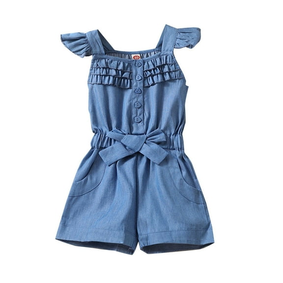 Baby Dress Girl's Summer Small Flying Sleeve Vest Lace Solid Color Denim Dress Toddler Dresses Blue 18-24Months