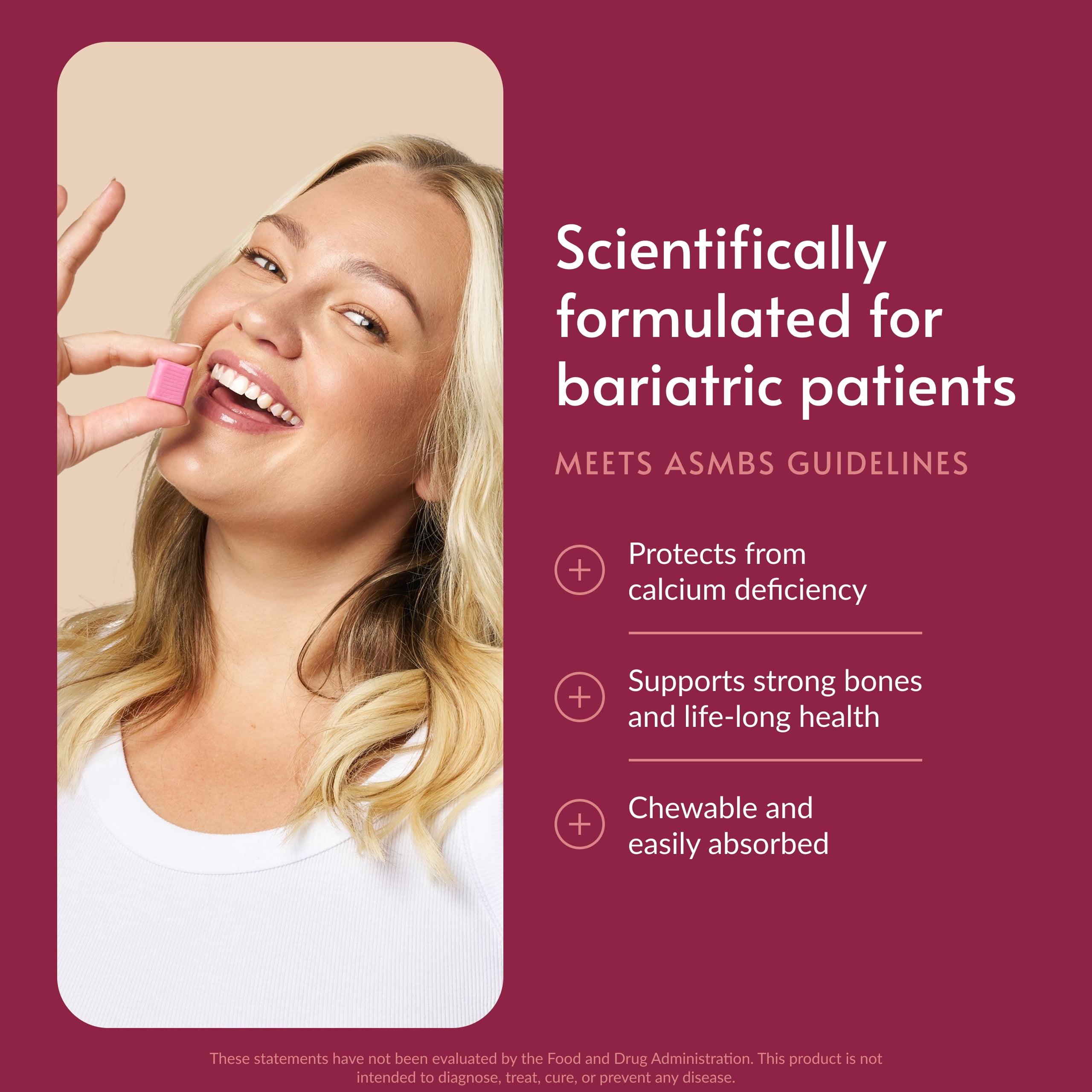 Bariatric Advantage Calcium Citrate Chewy Bites 500 mg - for Bariatric Surgery Patients - Vitamin D3 - Sugar-Free Chewable Calcium Supplement - Bariatric Chews - Assorted Fruit - 90 Count