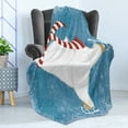 thumbnail image 4 of Bear Soft Flannel Fleece Throw Blanket, Polar Animal Christmas Hat and Scarf Ice Skating Ornamental Snowflakes and Swirls, Cozy Plush for Indoor and Outdoor Use, 50" x 70", Blue White, by Ambesonne, 4 of 5