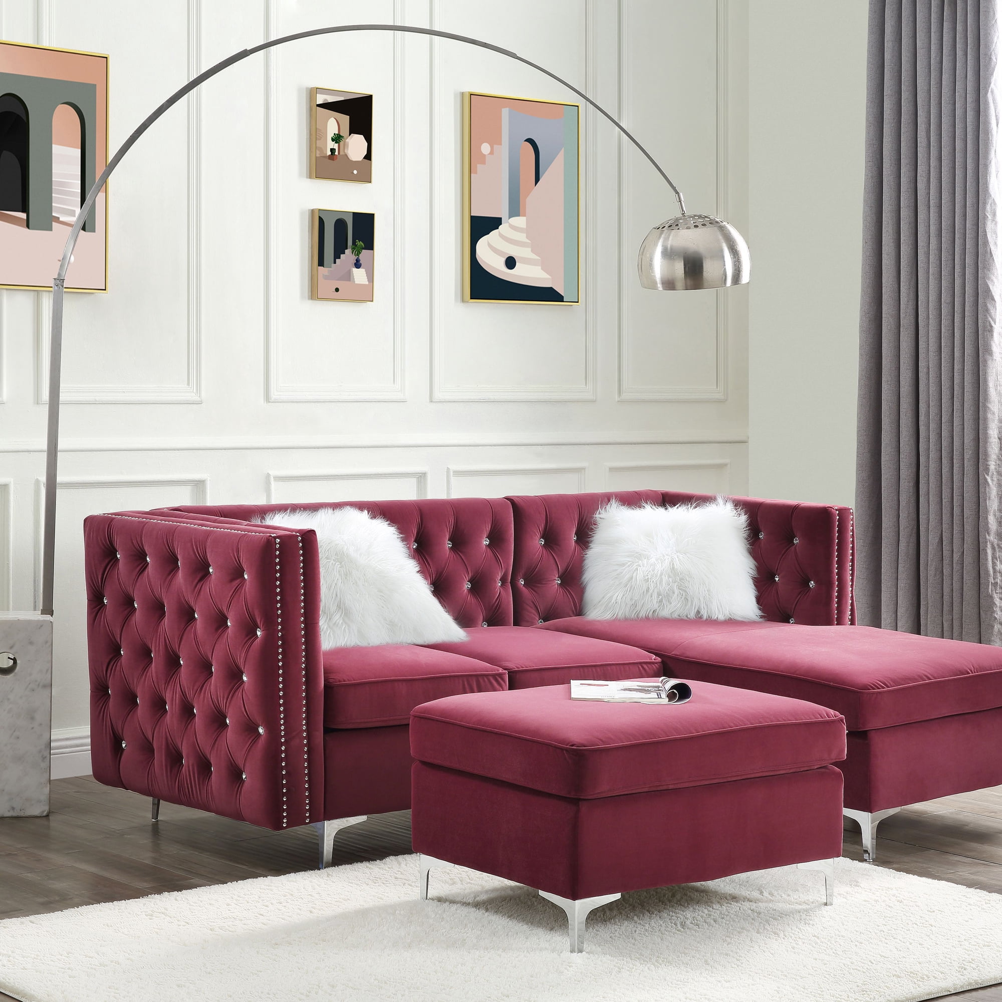 ACME Jaszira Armless Modular Loveseat with 2 Pillows in Burgundy