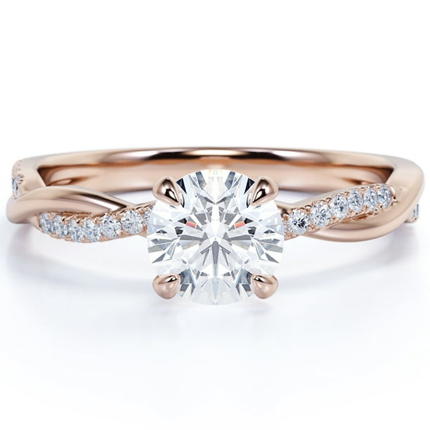 JeenMata Anillo de Compromiso de 1 Quilate con Diamantes y Moissanita de Talla Redonda Infinita en Oro Rosa de 10 K