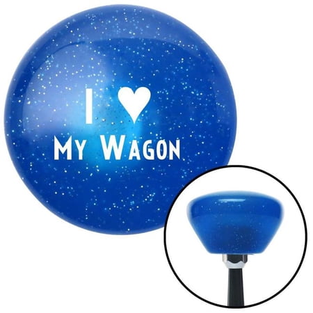 American Shifter White I Love My Wagon Blue Retro Metal Flake Shift Knob with M16 x 1.5 Insert Shifter Brody