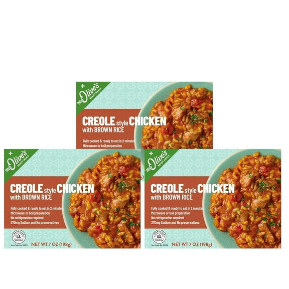 Miss Olives Creole Style Chicken with Brown Rice Microwavable Low Sodium Healthy Ready Meal, 7 ounce (Pack of 3)