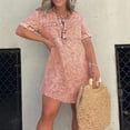 thumbnail image 2 of Vestido informal de manga corta con estampado para mujer: minivestido con cuello alto y bolsillos, tejido de poliéster, corte holgado, adecuado para el uso diario en primavera, otoño e invierno., 2 of 5
