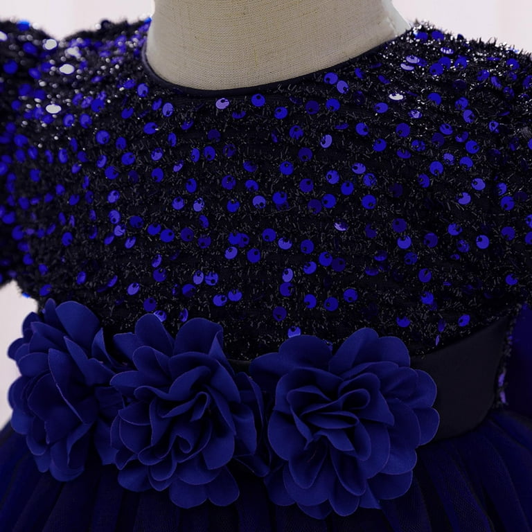 princess dress size 4t Toddler Princess Dress Size 3t-4t Trendy Sequin Puff Sleeve Flower Girl  Dresses Tulle Wedding Party Clothes 6M-5T, Dark Blue, 6 Months